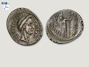 Silberdenar mit dem Porträt von Julius Cäsar